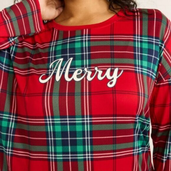 NWOT 2Pc 3X 22W-24W Women's Soft Plaid Merry Christmas Pajamas w/ Pockets - Picture 3 of 3